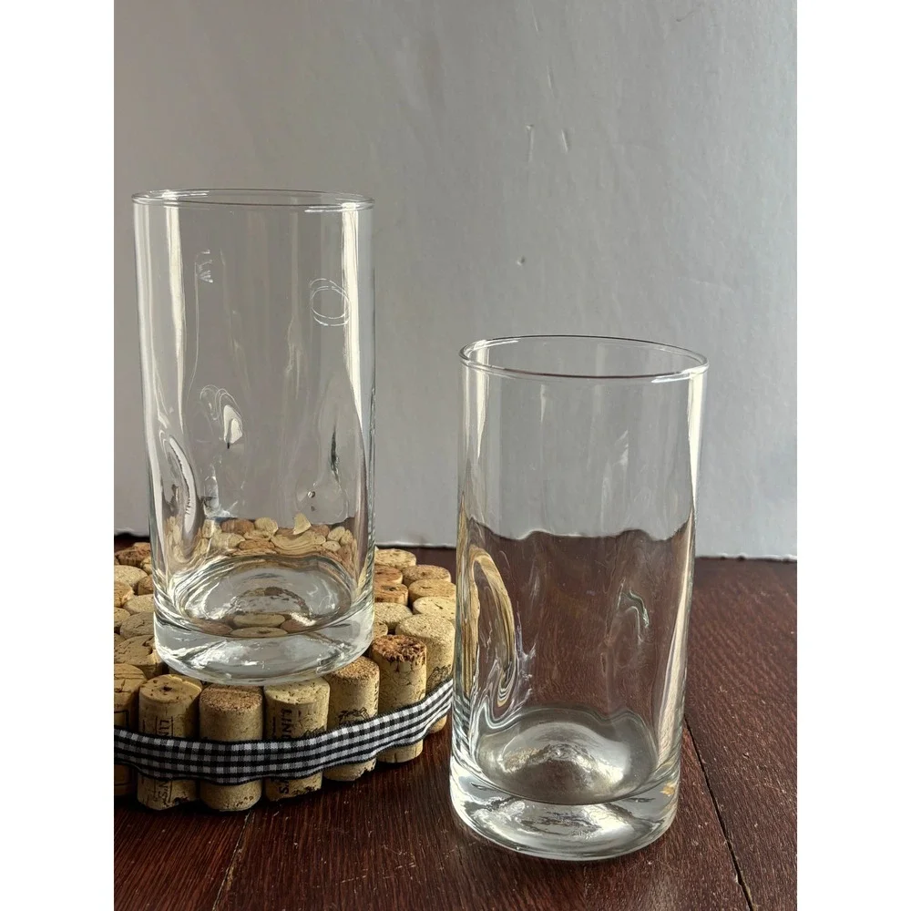 Set of 2 Clear Dimpled Highball Glasses‎ Thumbprint Texture Tumblers 6.25 inch